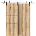 Barn Bypass Doors with 6.6ft Hardware | Planum 0014 Oak and Aluminum Strips | Sturdy Heavy Duty Rails Kit Steel Set | Double Sliding Door