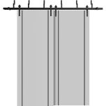 Barn Bypass Doors with 6.6ft Hardware | Planum 0017 Matte Grey and Aluminum Strips | Sturdy Heavy Duty Rails Kit Steel Set | Double Sliding Door