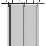 Barn Bypass Doors with 6.6ft Hardware | Planum 0016 Matte Grey and Aluminum Strips | Sturdy Heavy Duty Rails Kit Steel Set | Double Sliding Door