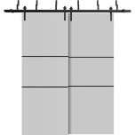 Barn Bypass Doors with 6.6ft Hardware | Planum 0014 Matte Grey and Aluminum Strips | Sturdy Heavy Duty Rails Kit Steel Set | Double Sliding Door