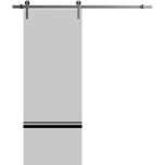 Sliding Barn Door with 6.6ft Hardware | Planum 0012 Matte Grey and Aluminum Strips | Rail Hangers Sturdy Silver Set | Modern Solid Panel Interior Doors