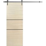 Sliding Barn Door with 6.6ft Hardware | Planum 0014 Natural Veneer and Aluminum Strips | Rail Hangers Sturdy Silver Set | Modern Solid Panel Interior Doors