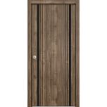 Sliding Closet Bi-fold Doors | Planum 0011 Walnut and Aluminum Strips | Sturdy Tracks Moldings Trims Hardware Set | Wood Solid Bedroom Wardrobe Doors