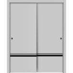 Sliding Closet Bypass Doors | Planum 0012 Matte Grey and Aluminum Strips | Sturdy Rails Moldings Trims Hardware Set | Wood Solid Bedroom Wardrobe Doors