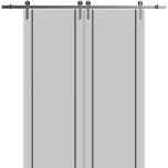 Sliding Double Barn Doors with Hardware | Planum 0017 Matte Grey and Aluminum Strips | Silver 13FT Rail Hangers Sturdy Set | Modern Solid Panel Interior Hall Bedroom Bathroom Door