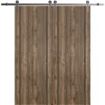 Sliding Double Barn Doors with Hardware | Planum 0017 Walnut and Aluminum Strips | Silver 13FT Rail Hangers Sturdy Set | Modern Solid Panel Interior Hall Bedroom Bathroom Door