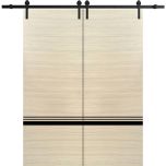 Sliding Double Barn Doors with Hardware | Planum 0012 Natural Veneer and Aluminum Strips | 13FT Rail Hangers Sturdy Set | Modern Solid Panel Interior Hall Bedroom Bathroom Door