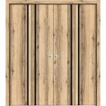 Sliding Closet Double Bi-fold Doors | Planum 0011 Oak and Aluminum Strips | Sturdy Tracks Moldings Trims Hardware Set | Wood Solid Bedroom Wardrobe Doors