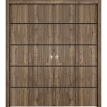 Sliding Closet Double Bi-fold Doors | Planum 0015 Walnut and Aluminum Strips | Sturdy Tracks Moldings Trims Hardware Set | Wood Solid Bedroom Wardrobe Doors