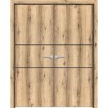 Planum Solid French Double Doors | Planum 0014 Oak and Aluminum Strips | Wood Solid Panel Frame Trims | Closet Bedroom Sturdy Doors