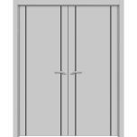 Planum Solid French Double Doors | Planum 0017 Matte Grey and Aluminum Strips | Wood Solid Panel Frame Trims | Closet Bedroom Sturdy Doors