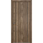 Sliding French Pocket Door with | Planum 0017 Walnut and Aluminum Strips | Kit Trims Rail Hardware | Solid Wood Interior Bedroom Sturdy Doors