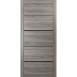 Modern Solid Interior Door with Handle | Planum 0015 Ginger Ash and Aluminum Strips | Single Regural Panel Frame Trims | Bathroom Bedroom Sturdy Doors