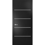 Modern Solid Interior Door with Handle | Planum 0210 Matte Black and Aluminum Strips | Single Regural Panel Frame Trims | Bathroom Bedroom Sturdy Doors