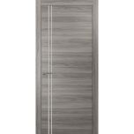 Modern Solid Interior Door with Handle | Planum 0310 Ginger Ash and Aluminum Strips | Single Regural Panel Frame Trims | Bathroom Bedroom Sturdy Doors