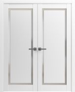 Solid French Double Doors | Planum 0888 Painted White with Frosted Glass | Wood Solid Panel Frame Trims | Closet Bedroom Sturdy Doors -36" x 80" (2* 18x80)