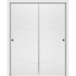 Sliding Closet Bypass Doors | Planum 0990 Painted White Matte | Sturdy Rails Moldings Trims Hardware Set | Wood Solid Bedroom Wardrobe Doors-36" x 80" (2* 18x80)