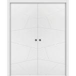 Modern Double Pocket Doors | Planum 0990 Painted White Matte | Kit Trims Rail Hardware | Solid Wood Interior Bedroom Sliding Closet Sturdy Door-36" x 80" (2* 18x80)