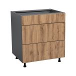 33" Base Cabinet-Double Door-Three Drawer-with Natural Teak door