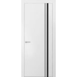 Modern Solid Interior Door with Handle | Planum 0011 White Silk and Aluminum Strips | Single Regural Panel Frame Trims | Bathroom Bedroom Sturdy Doors