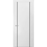 Modern Solid Interior Door with Handle | Planum 0017 White Silk and Aluminum Strips | Single Regural Panel Frame Trims | Bathroom Bedroom Sturdy Doors-18" x 80"