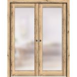 Sliding French Double Pocket Doors | Planum 2102 Oak with Frosted Glass | Kit Trims Rail Hardware | Solid Wood Interior Bedroom Sturdy Doors