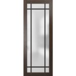 Slab Barn Door Panel | Planum 2112 Chocolate Ash with Frosted Glass and Aluminum Strips | Sturdy Finished Doors | Pocket Closet Sliding