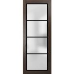 Slab Barn Door Panel | Planum 2132 Chocolate Ash with Frosted Glass and Aluminum Strips | Sturdy Finished Doors | Pocket Closet Sliding