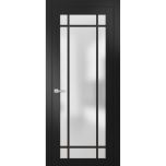 Solid French Door | Planum 2112 Matte Black with Frosted Glass and Aluminum Strips | Wood Solid Panel Frame Trims | Closet Bedroom Sturdy Doors