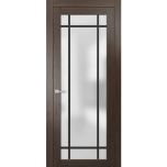 Solid French Door | Planum 2112 Chocolate Ash with Frosted Glass and Aluminum Strips | Single Regular Panel Frame Trims Handle | Bathroom Bedroom Sturdy Doors