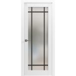 Solid French Door | Planum 2112 White Silk with Frosted Glass and Aluminum Strips | Single Regular Panel Frame Trims Handle | Bathroom Bedroom Sturdy Doors