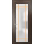 Solid French Door | Planum 2113 Chocolate Ash with Frosted Glass and Aluminum Strips | Single Regular Panel Frame Trims Handle | Bathroom Bedroom Sturdy Doors