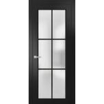 Solid French Door | Planum 2122 Matte Black with Frosted Glass and Aluminum Strips | Wood Solid Panel Frame Trims | Closet Bedroom Sturdy Doors