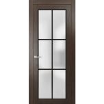 Solid French Door | Planum 2122 Chocolate Ash with Frosted Glass and Aluminum Strips | Single Regular Panel Frame Trims Handle | Bathroom Bedroom Sturdy Doors