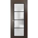 Solid French Door | Planum 2132 Chocolate Ash with Frosted Glass and Aluminum Strips | Single Regular Panel Frame Trims Handle | Bathroom Bedroom Sturdy Doors