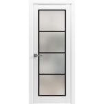 Solid French Door | Planum 2132 White Silk with Frosted Glass and Aluminum Strips | Single Regular Panel Frame Trims Handle | Bathroom Bedroom Sturdy Doors