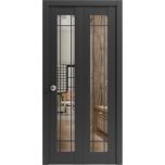 Sliding Closet Bi-fold Doors | Lucia 2266 Matte Black with Clear Glass and Aluminum Strips | Sturdy Tracks Moldings Trims Hardware Set | Wood Solid Bedroom Wardrobe Doors