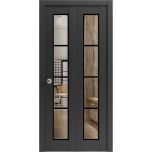 Sliding Closet Bi-fold Doors | Lucia 2466 Matte Black with Clear Glass and Aluminum Strips | Sturdy Tracks Moldings Trims Hardware Set | Wood Solid Bedroom Wardrobe Doors