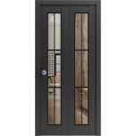 Sliding Closet Bi-fold Doors | Lucia 2366 Matte Black with Clear Glass and Aluminum Strips | Sturdy Tracks Moldings Trims Hardware Set | Wood Solid Bedroom Wardrobe Doors