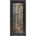 Sliding French Pocket Door | Lucia 2266 Matte Black with Clear Glass and Aluminum Strips | Kit Trims Rail Hardware | Solid Wood Interior Bedroom Sturdy Doors