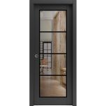 Sliding French Pocket Door | Lucia 2466 Matte Black with Clear Glass and Aluminum Strips | Kit Trims Rail Hardware | Solid Wood Interior Bedroom Sturdy Doors