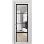 Solid French Door | Lucia 2466 White Silk with Clear Glass and Aluminum Strips | Single Regular Panel Frame Trims Handle | Bathroom Bedroom Sturdy Doors