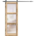 Sturdy Barn Door | Lucia 2552 Oak with Frosted Glass | 6.6FT Rail Hangers Heavy Hardware Set | Solid Panel Interior Doors