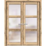 Solid French Double Doors | Lucia 2552 Oak with Frosted Glass | Wood Solid Panel Frame Trims | Closet Bedroom Sturdy Doors 