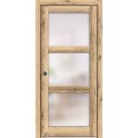 Sliding French Pocket Door | Lucia 2552 Oak with Frosted Glass | Kit Trims Rail Hardware | Solid Wood Interior Bedroom Sturdy Doors