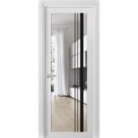 Solid French Door | Lucia 2566 White Silk with Clear Glass and Aluminum Strips | Single Regular Panel Frame Trims Handle | Bathroom Bedroom Sturdy Doors