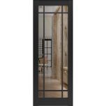 Slab Barn Door Panel Lite | Lucia 2266 Matte Black with Clear Glass and Aluminum Strips | Sturdy Finished Modern Doors | Pocket Closet Sliding