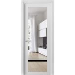 Solid French Door | Lucia 2666 White Silk with Clear Glass and Aluminum Strips | Single Regular Panel Frame Trims Handle | Bathroom Bedroom Sturdy Doors