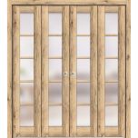 Sliding Closet Double Bi-fold Doors | Quadro 4002 Oak with Frosted Glass | Sturdy Tracks Moldings Trims Hardware Set | Wood Solid Bedroom Wardrobe Doors 