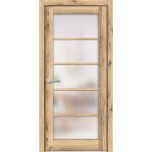 Solid French Door | Quadro 4002 Oak with Frosted Glass | Single Regular Panel Frame Trims Handle | Bathroom Bedroom Sturdy Doors 